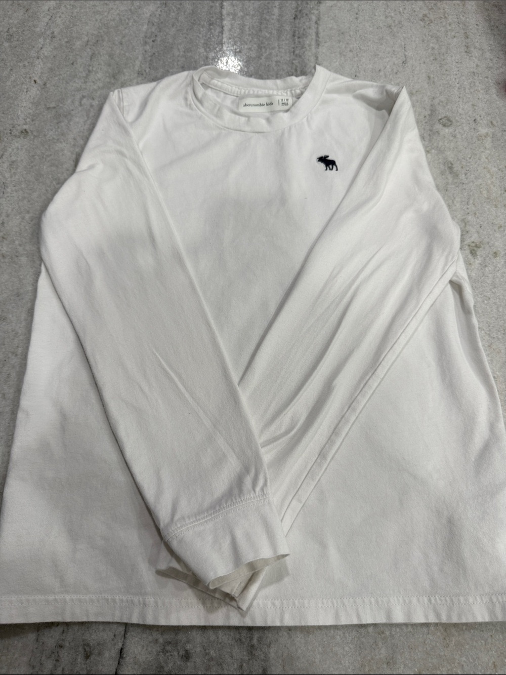 Abercrombie & Fitch White Long-Sleeve Crewneck with Navy Moose Logo